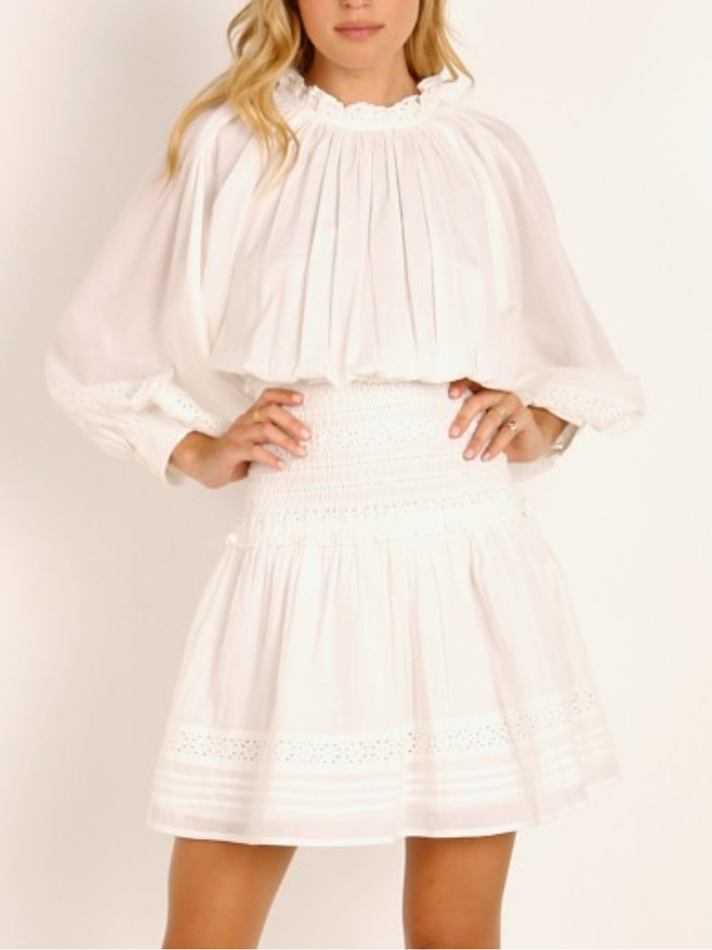 NWOT Cleobella Hayden Smocked Boho Mini Dress Ivory White S
